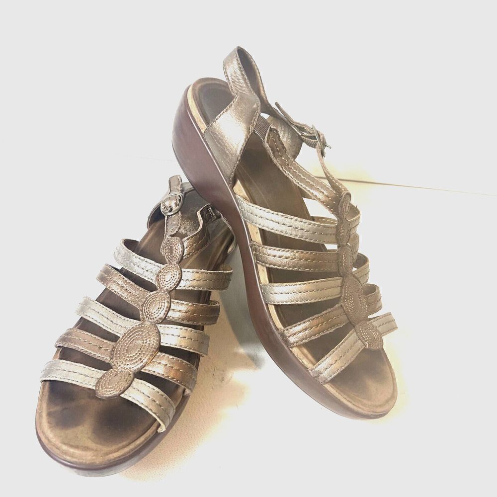 Dansko Strap Leather Gold/Bronze Wedge Sandals Women Sz EU 41 US 10.5 Sling Back